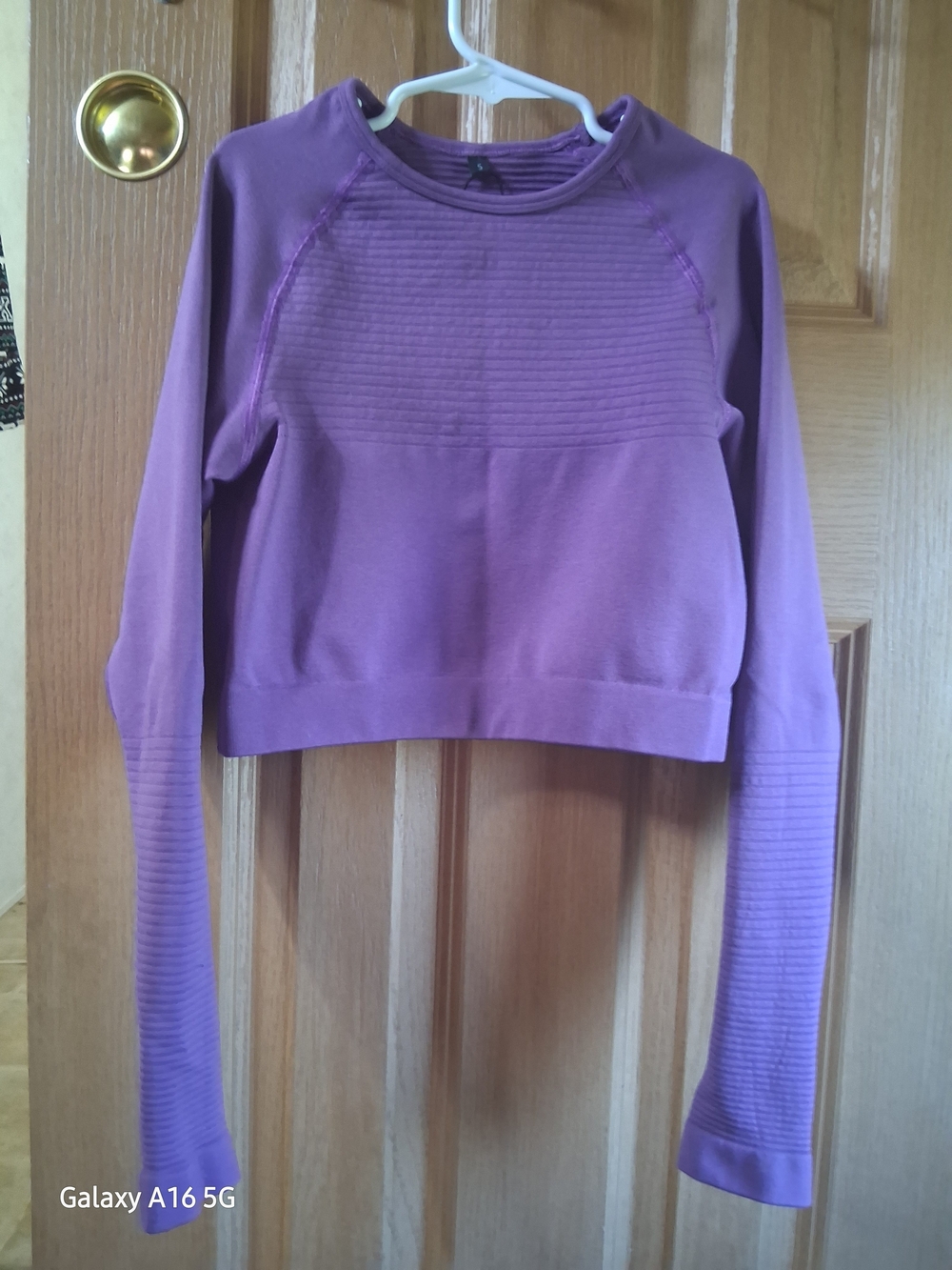 Alphalete Amplify Purple Ribbed Crop Top LS Pullover W/ Thumb Holes